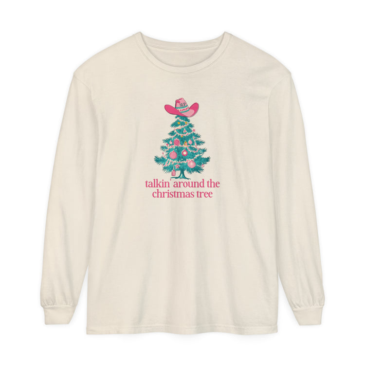 talkin' around the christmas tree comfort colors long sleeve tee