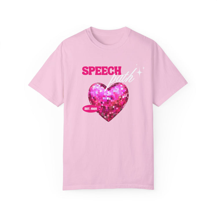 speech path disco heart comfort colors tee