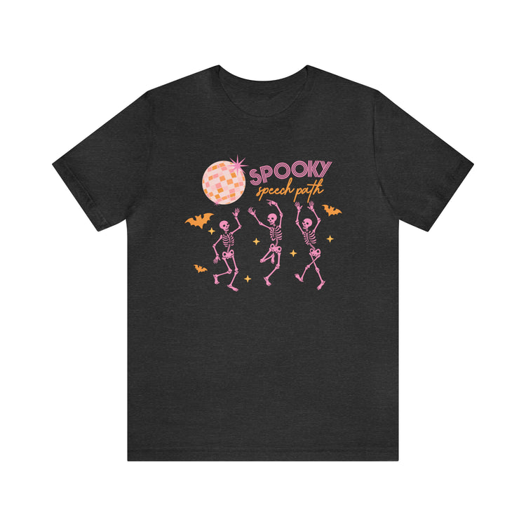 spooky speech disco skeleton short sleeve tee