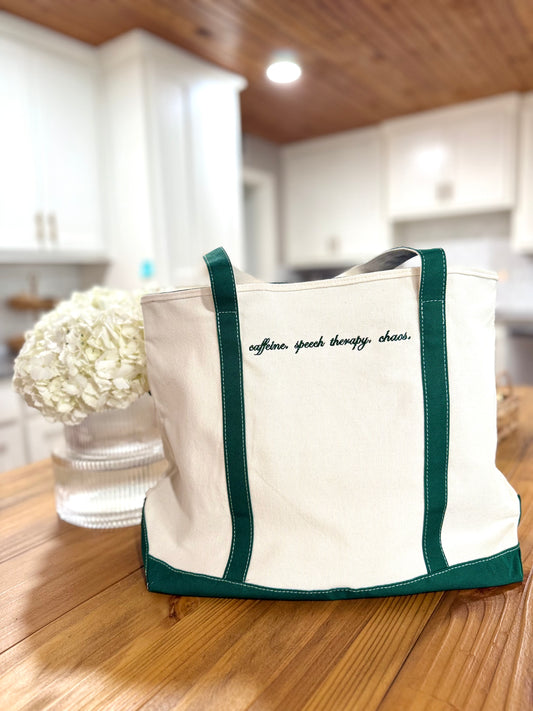large caffeine. speech therapy. chaos canvas tote