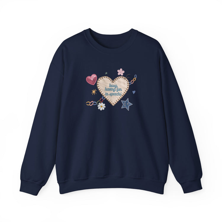 busy having fun patches crewneck