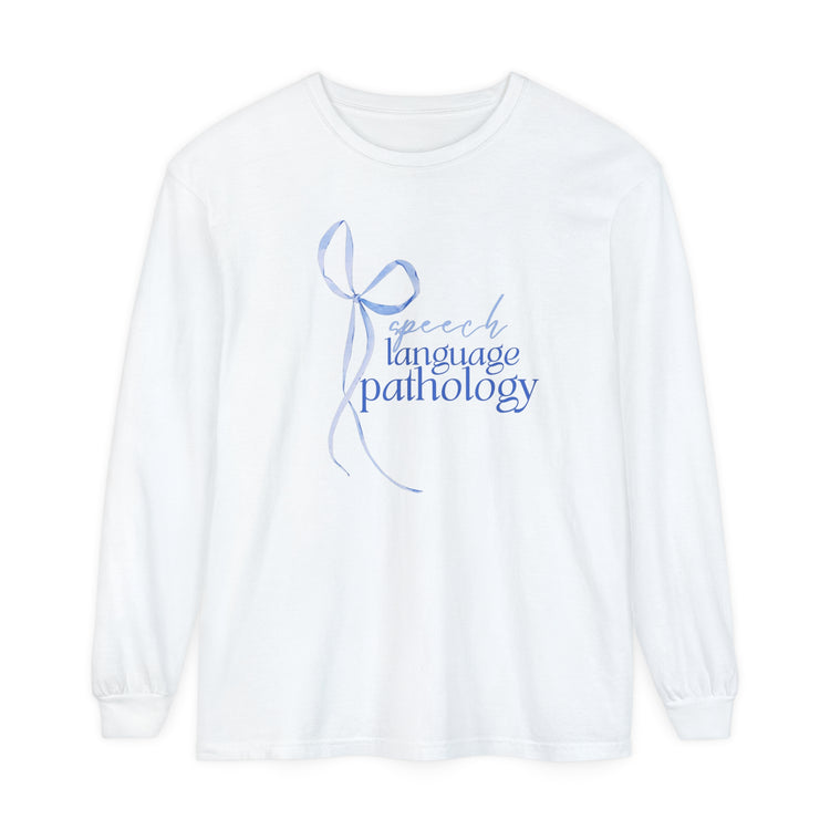 blue bow speech path comfort colors long sleeve tee