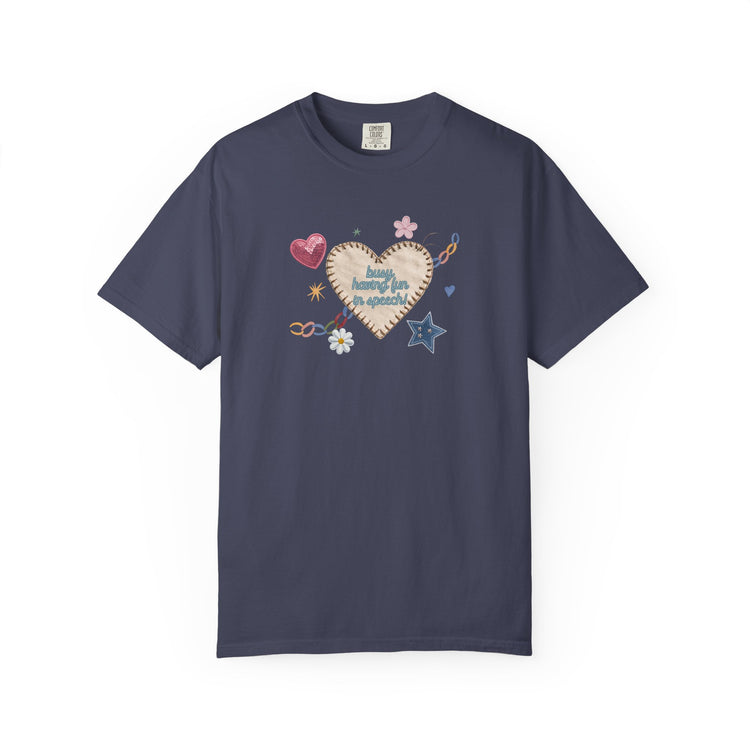 busy having fun patches comfort colors tee