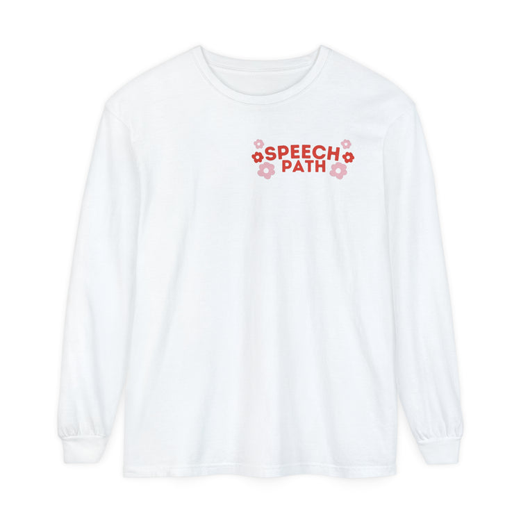 speech path red flowers comfort colors long sleeve tee