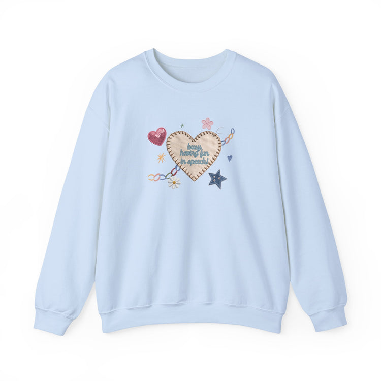 busy having fun patches crewneck