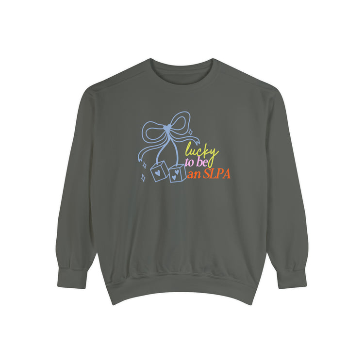 lucky to be an SLPA dice comfort colors crewneck