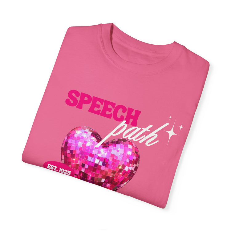 speech path disco heart comfort colors tee