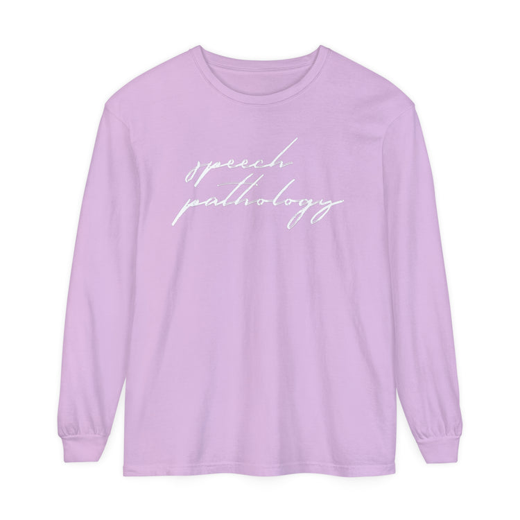 speech pathology cursive comfort colors long sleeve tee