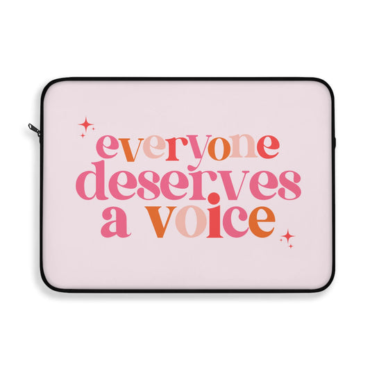 pink everyone deserves a voice laptop sleeve 15 inch (sample sale)
