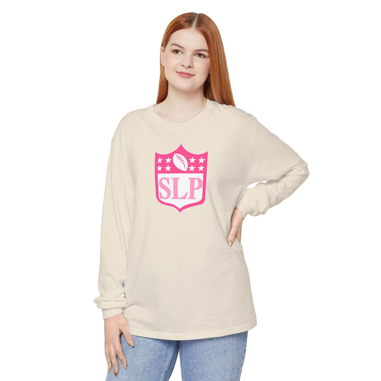 SLP football crest comfort colors long sleeve tee