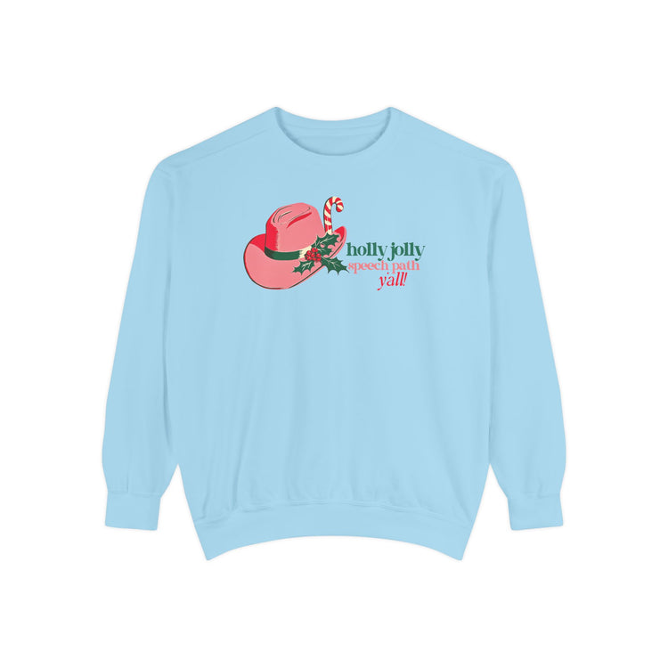 holly jolly speech path y'all comfort colors crewneck