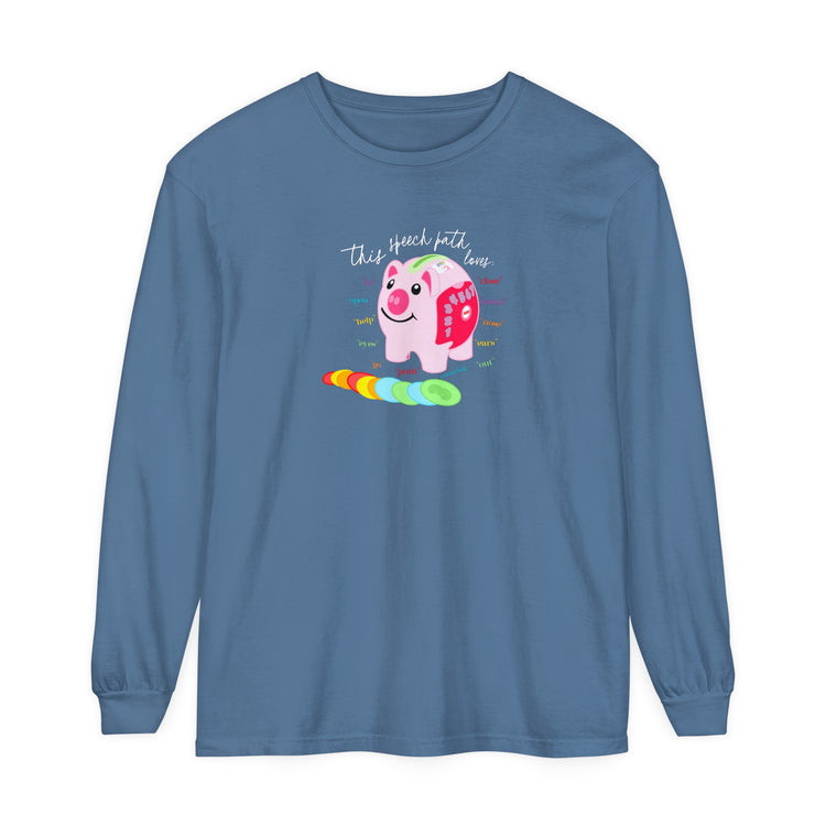 piggy bank speech path loves comfort colors long sleeve tee