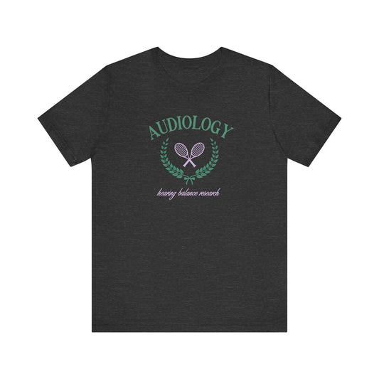 audiology tennis crest short sleeve tee