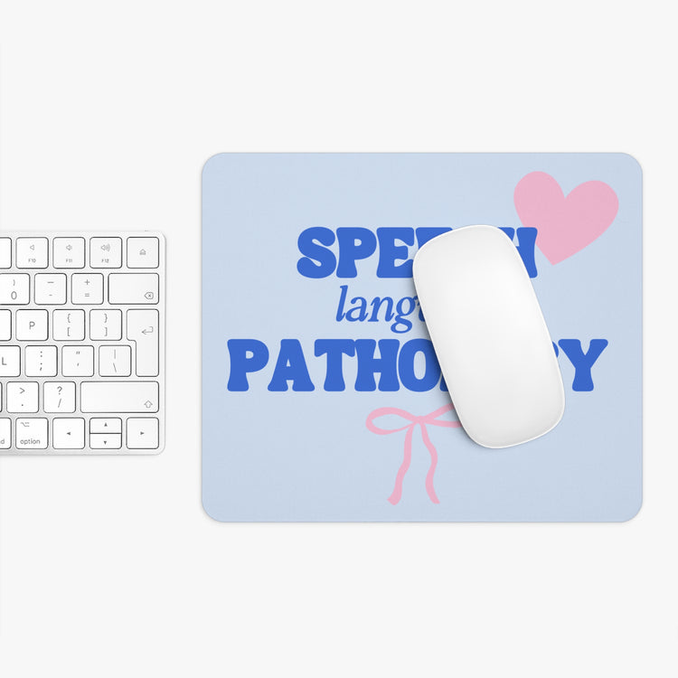 speech language pathology bow + heart mouse pad