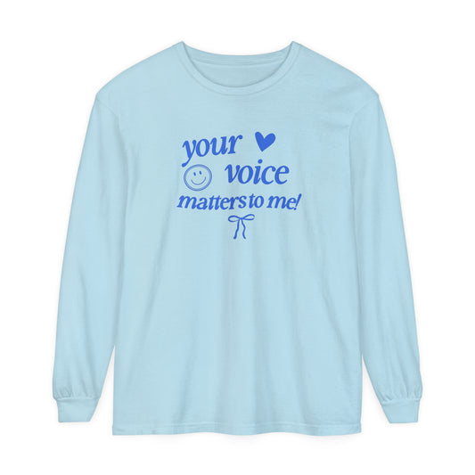 your voice matters smiley bow heart comfort colors long sleeve tee