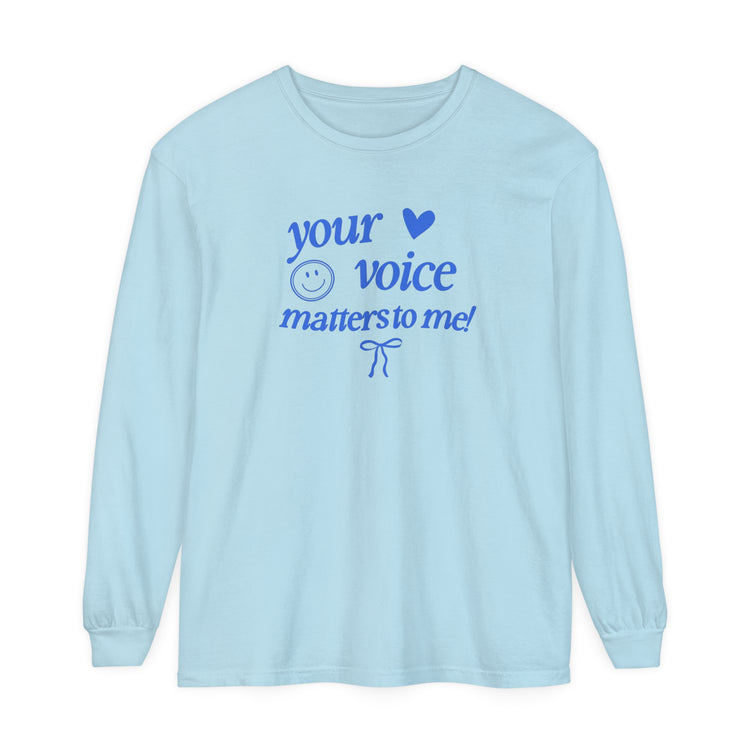 your voice matters smiley bow heart comfort colors long sleeve tee