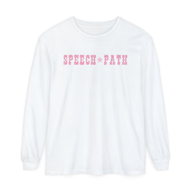 speech path western star pink comfort colors long sleeve tee