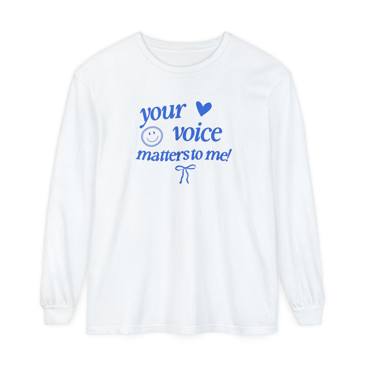 your voice matters smiley bow heart comfort colors long sleeve tee