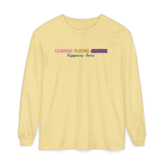 learning playing growing long sleeve tee