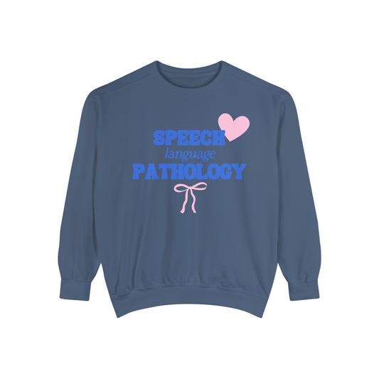 speech language pathology bow + heart comfort colors crewneck