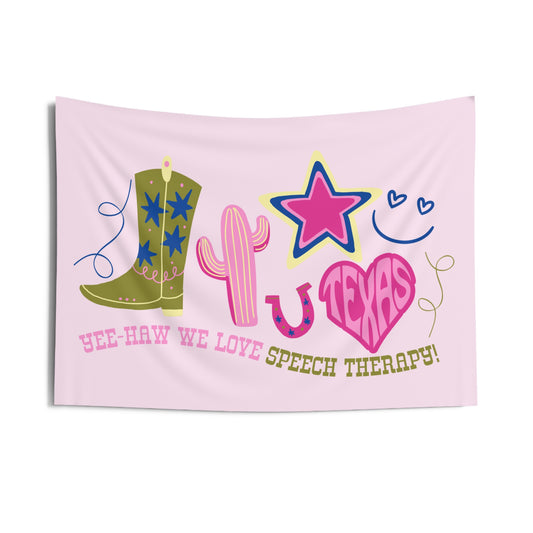 yeehaw we love speech therapy wall tapestry