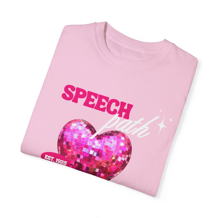 speech path disco heart comfort colors tee