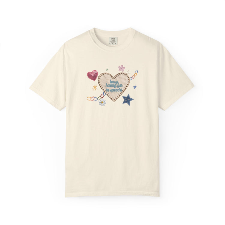 busy having fun patches comfort colors tee