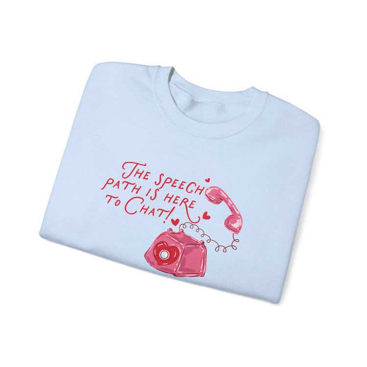 the speech path is here to chat phone crewneck