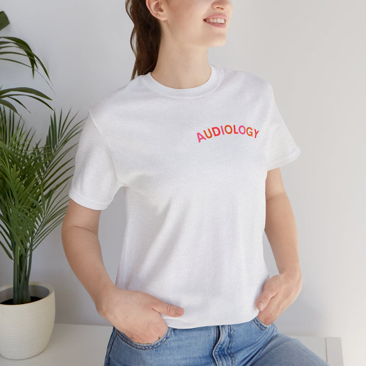 colorful audiology arch short sleeve tee