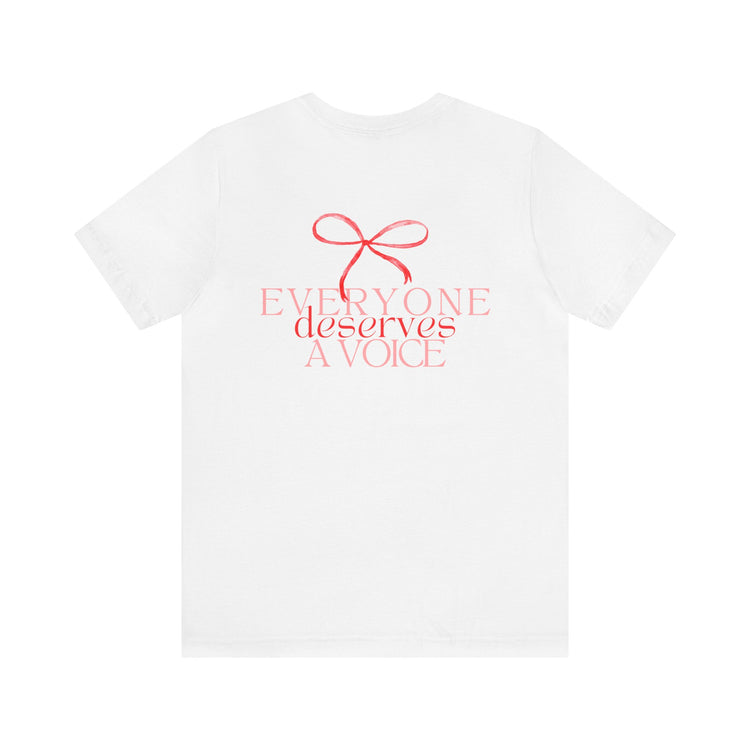 everyone deserves a voice red bow short sleeve tee