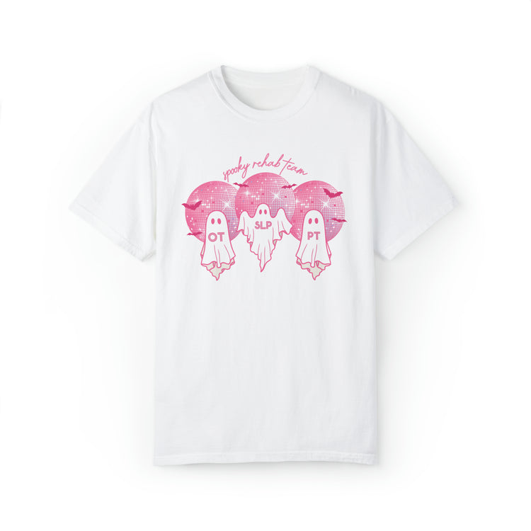 spooky rehab team pink disco ghosts comfort colors tee