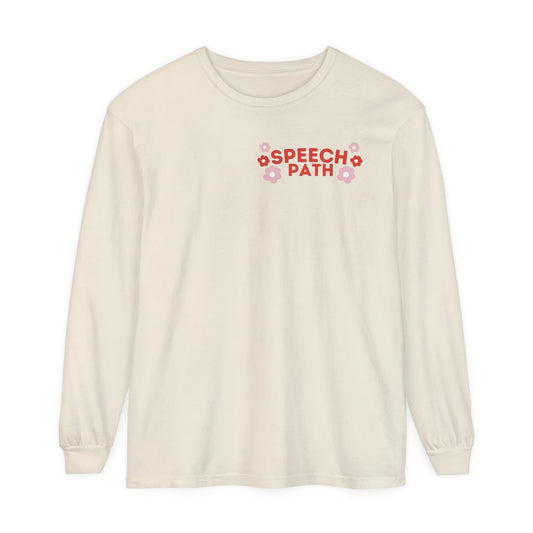 speech path red flowers front/back comfort colors long sleeve tee (sample sale)