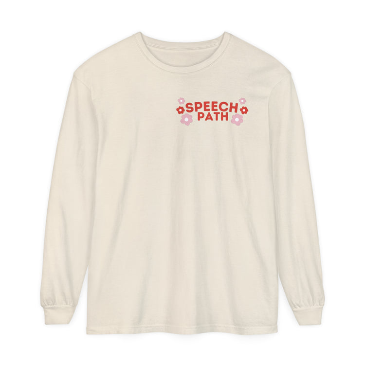 speech path red flowers comfort colors long sleeve tee