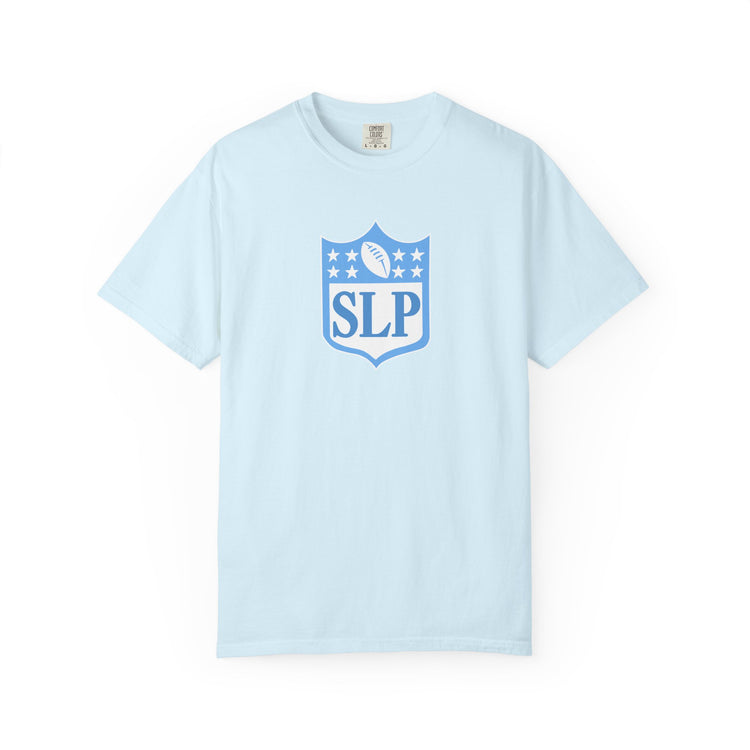 SLP football crest blue comfort colors tee