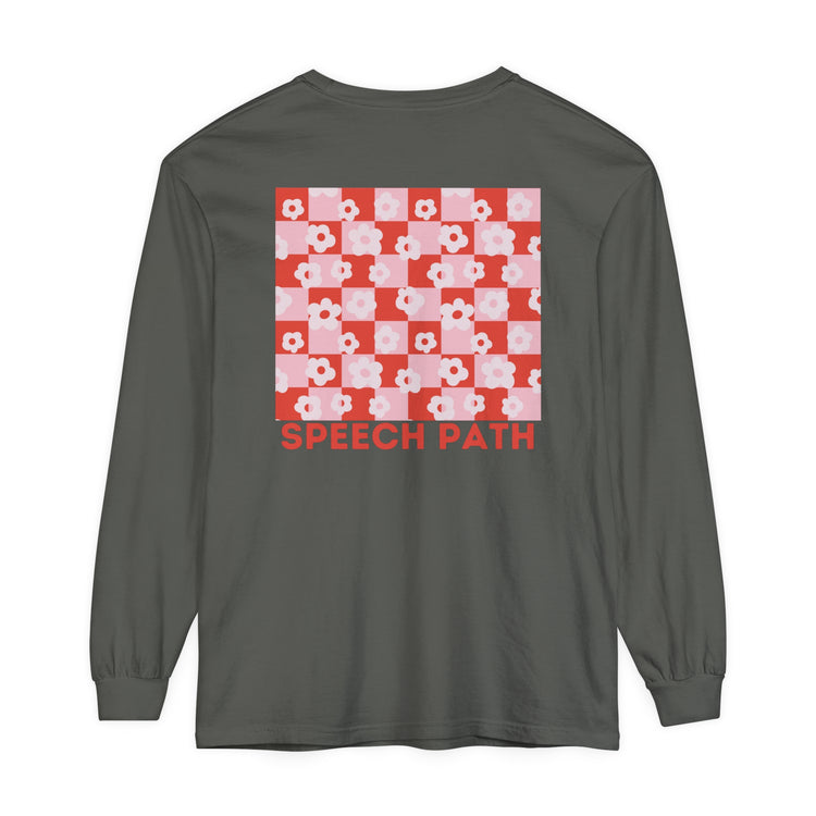 speech path red flowers comfort colors long sleeve tee