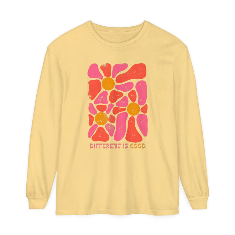 different is good retro flower comfort colors long sleeve tee