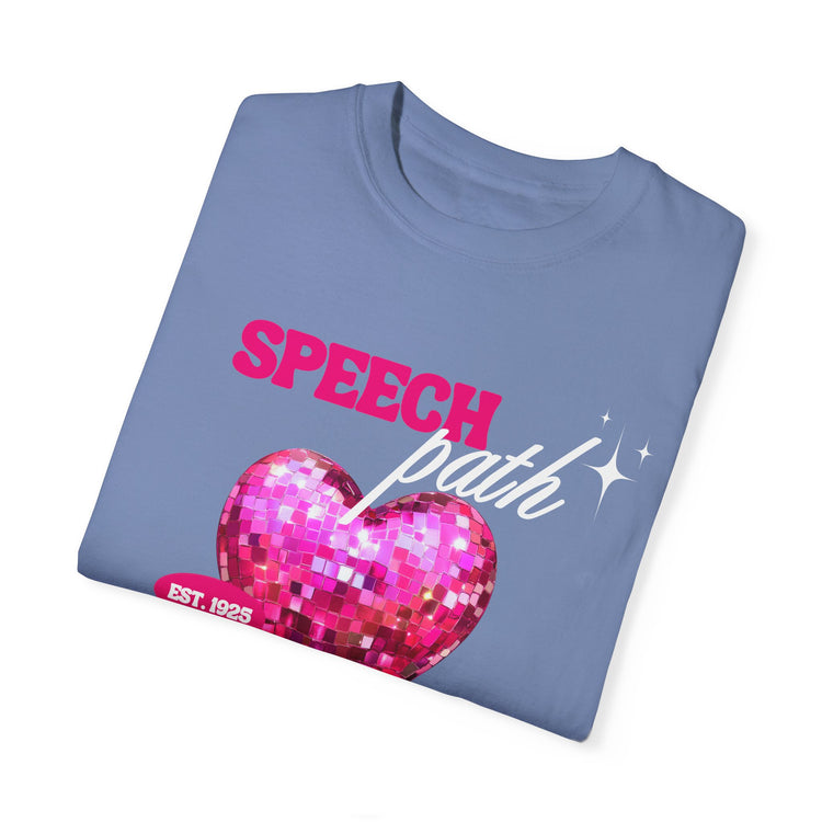 speech path disco heart comfort colors tee