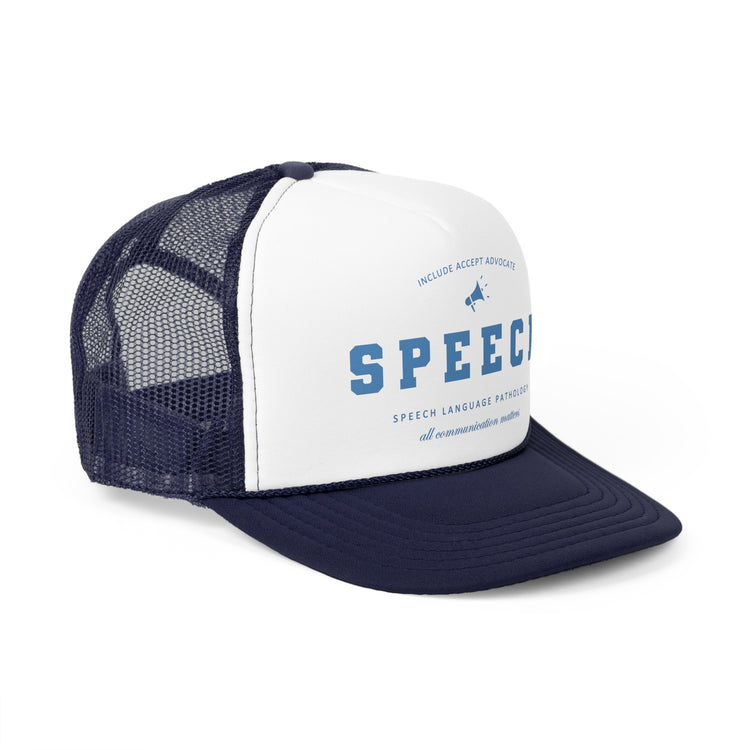 speech varsity blue trucker hat