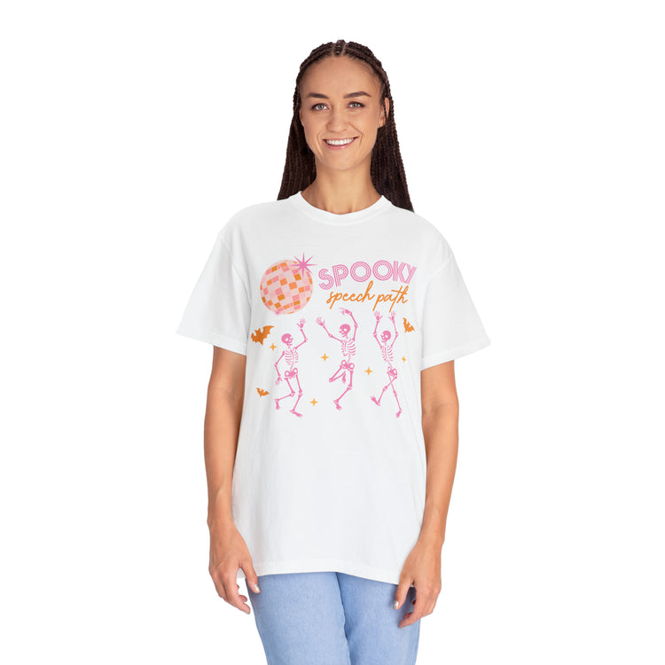 spooky speech disco skeleton comfort colors tee