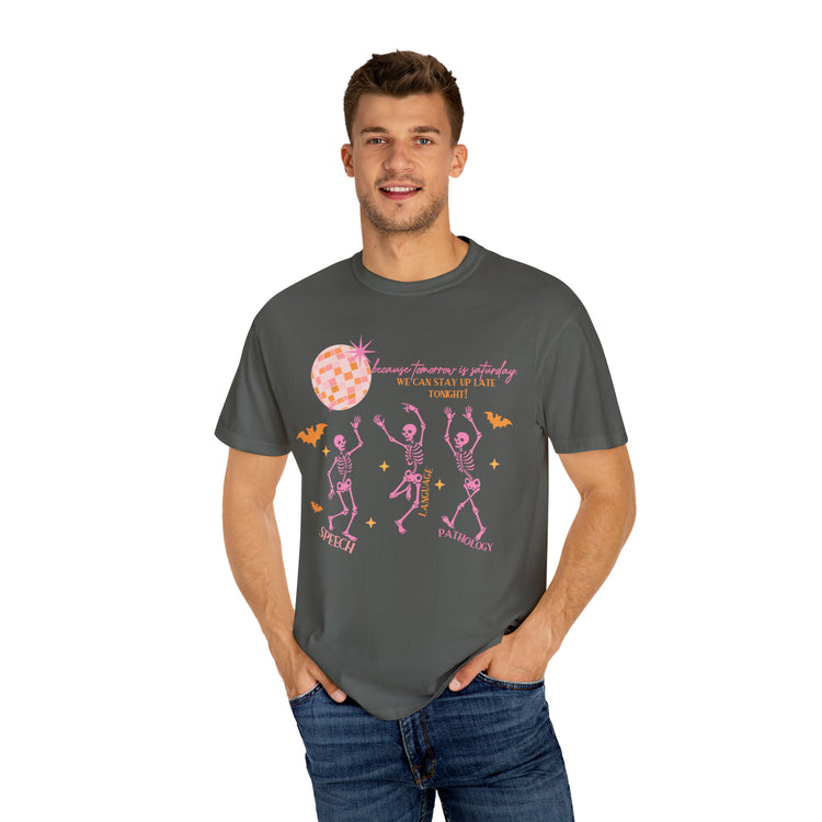 bc tomorrow is saturday disco skeleton comfort colors tee