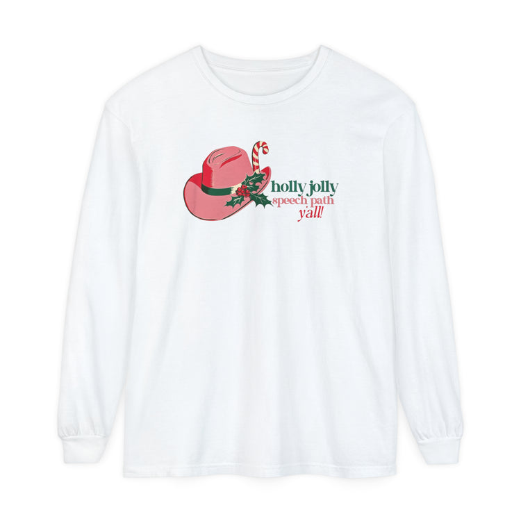 holly jolly speech path y'all comfort colors long sleeve tee