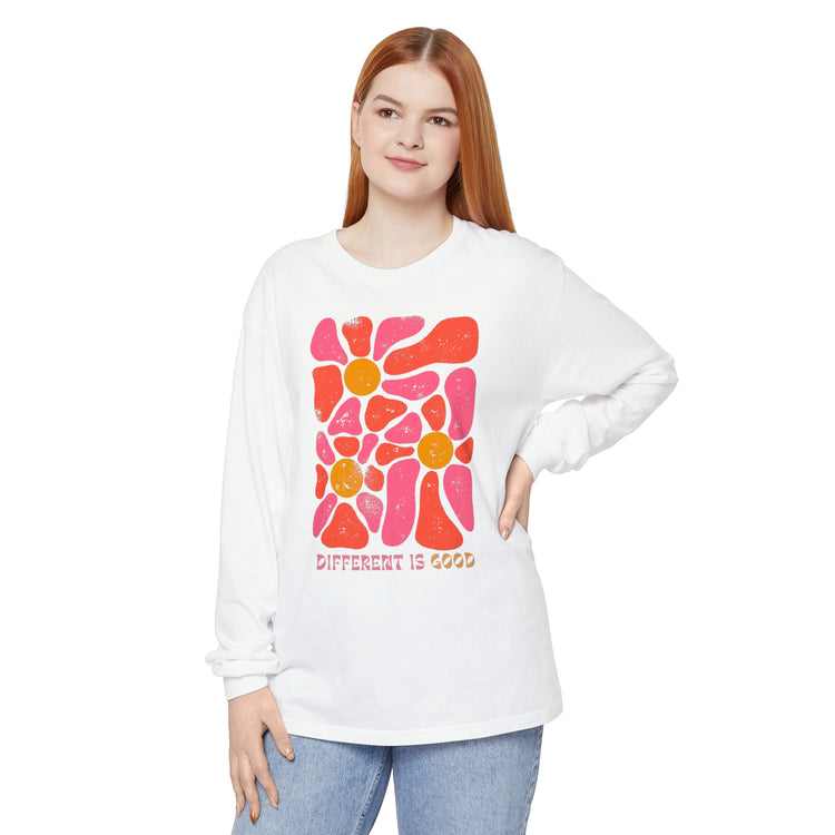 different is good retro flower comfort colors long sleeve tee