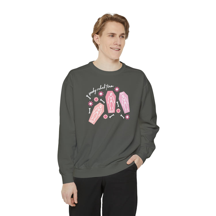 spooky rehab team skeleton bones comfort colors crewneck