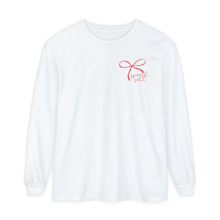 red bow speech path comfort colors long sleeve tee