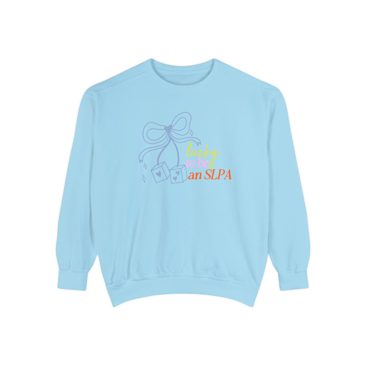 lucky to be an SLPA dice comfort colors crewneck