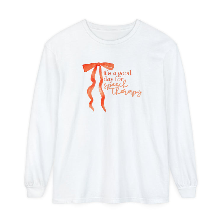 good day for speech orange bow comfort colors long sleeve tee