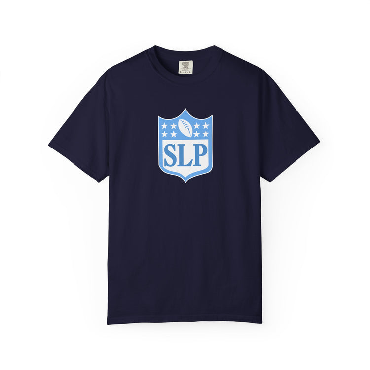 SLP football crest blue comfort colors tee