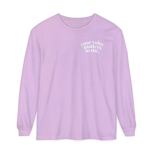 your voice matters corner comfort colors long sleeve tee (sample sale)