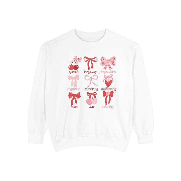 SLP scope pink/red bows comfort colors crewneck