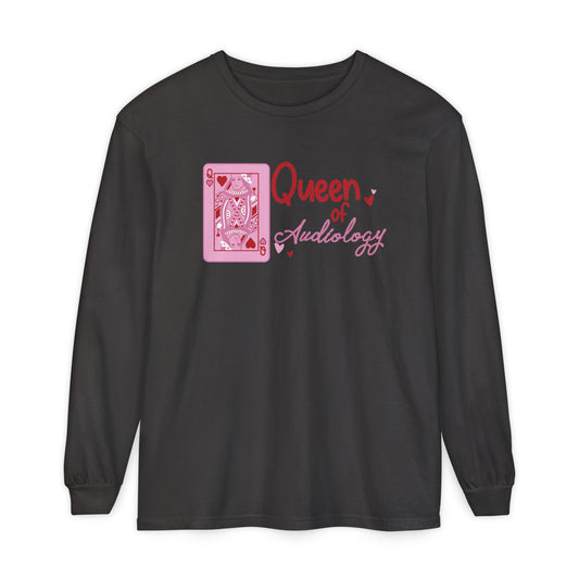 queen of audiology comfort colors long sleeve tee